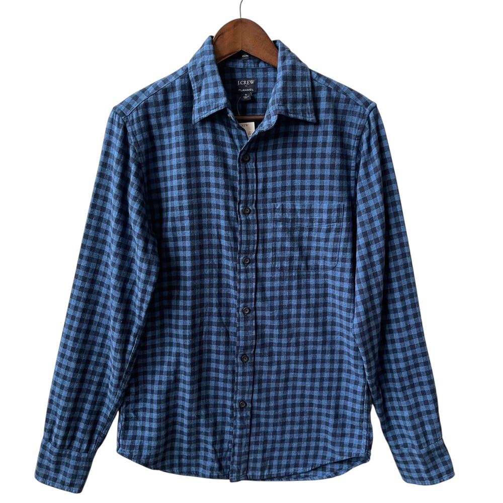 J Crew Slim Fit Blue Black Gingham Flannel Shirt Mens Size Small